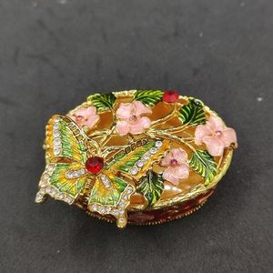 Vintage butterfly flowers trinket box jewelry small box